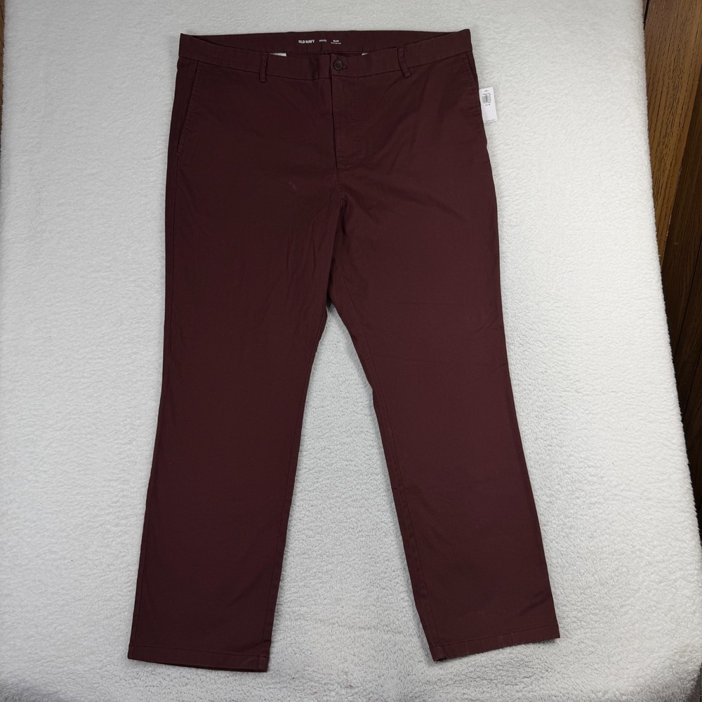 Old Navy Chino Jeans Mens 44x32 (Fit 43x31) Red Slim Built In Flex Stretch NWT